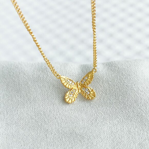 Julie Vos Gold Clear Crystal Butterfly Gift Neckalce NEW
